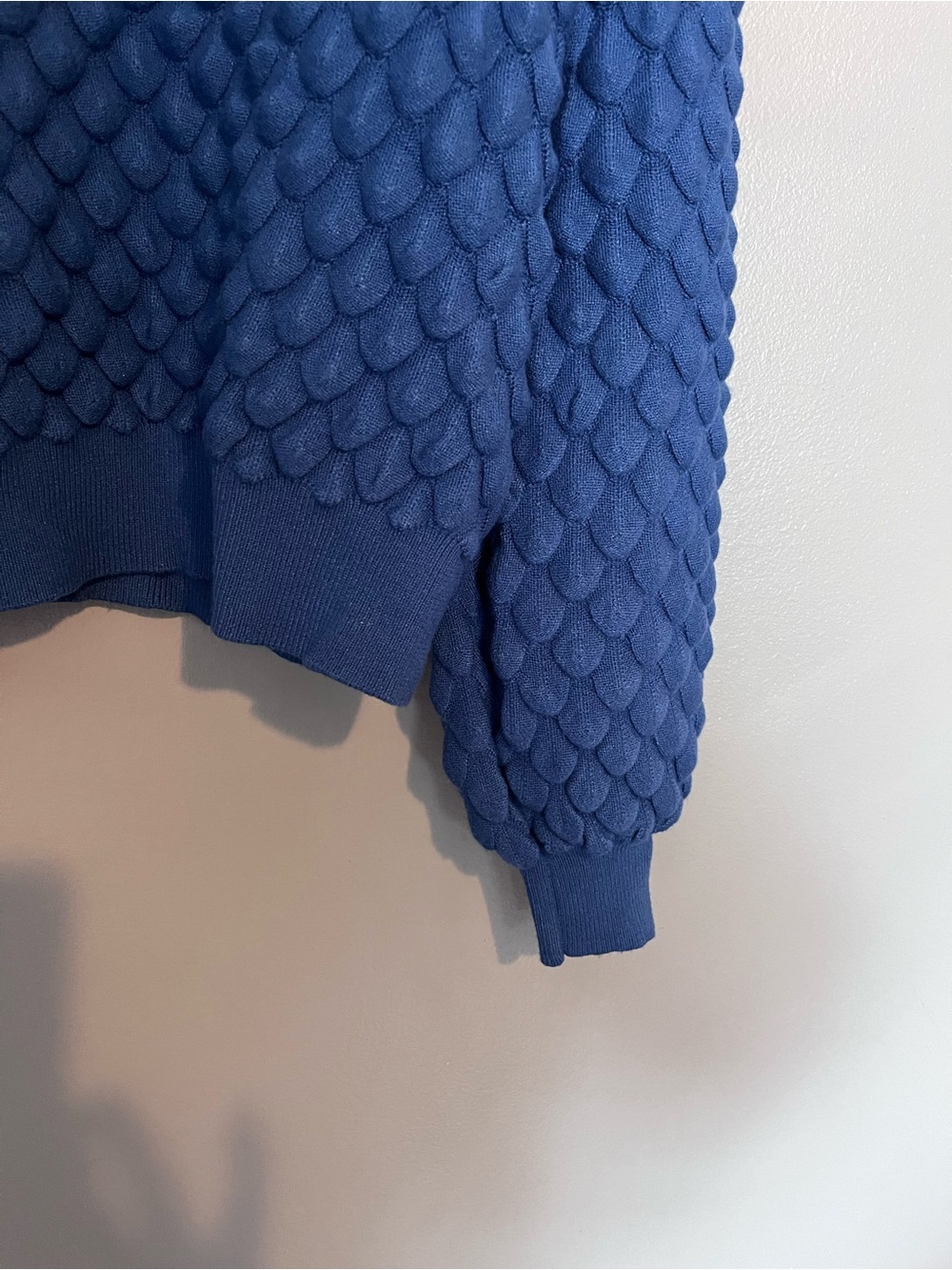 Contemporaine Simons Viscose Blue Textured Puff Sleeve Sweater L - Picture 6 of 9
